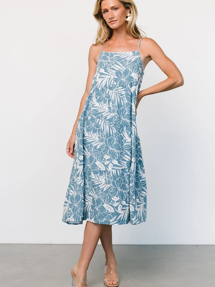 Abito sottoveste midi senza maniche con stampa floreale