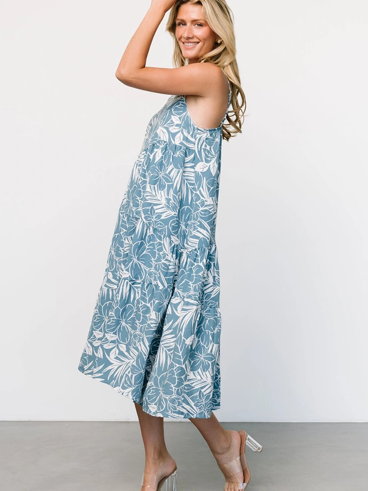 Floral Print Midi Sleeveless Slip Dress